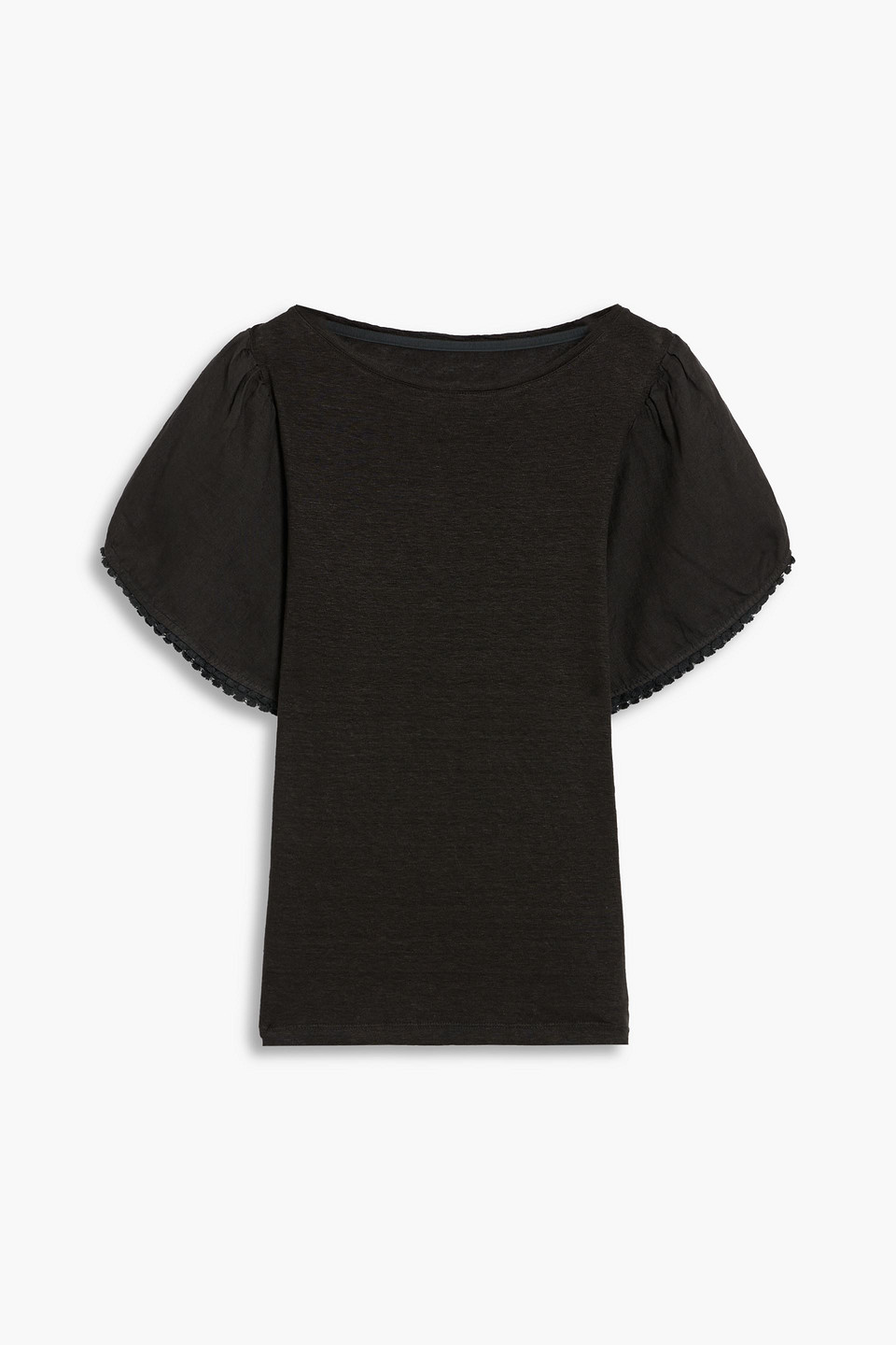 120% Picot-trimmed Linen Top In Black