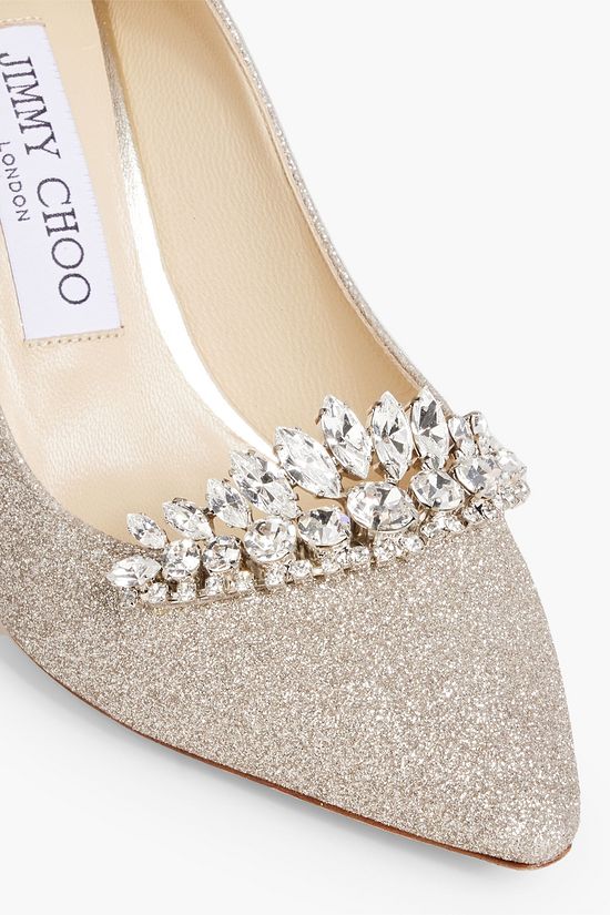 JIMMY CHOO Romy 85 embellished glittered woven pumps THE