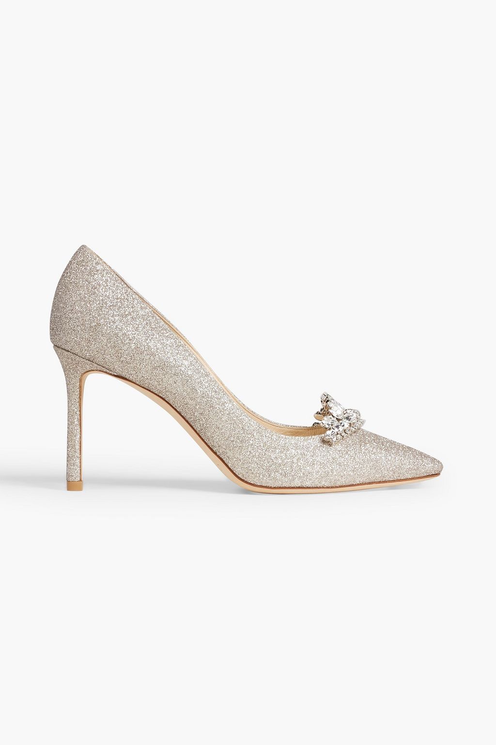 JIMMY CHOO Romy 85 embellished glittered woven pumps | THE OUTNET