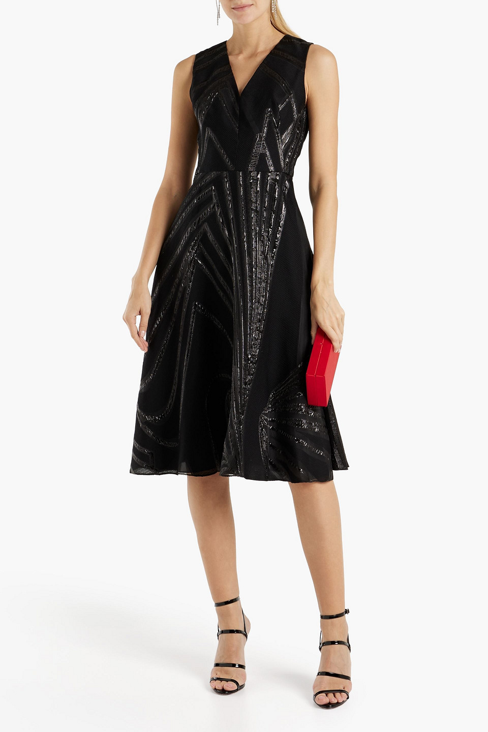 Shop Lela Rose Metallic Fil Coupé Dress In Black