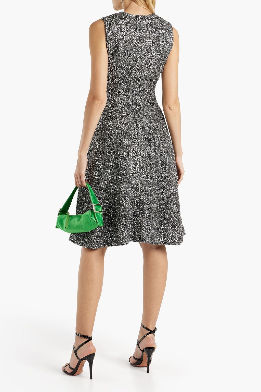 LELA ROSE Metallic bouclé-knit dress