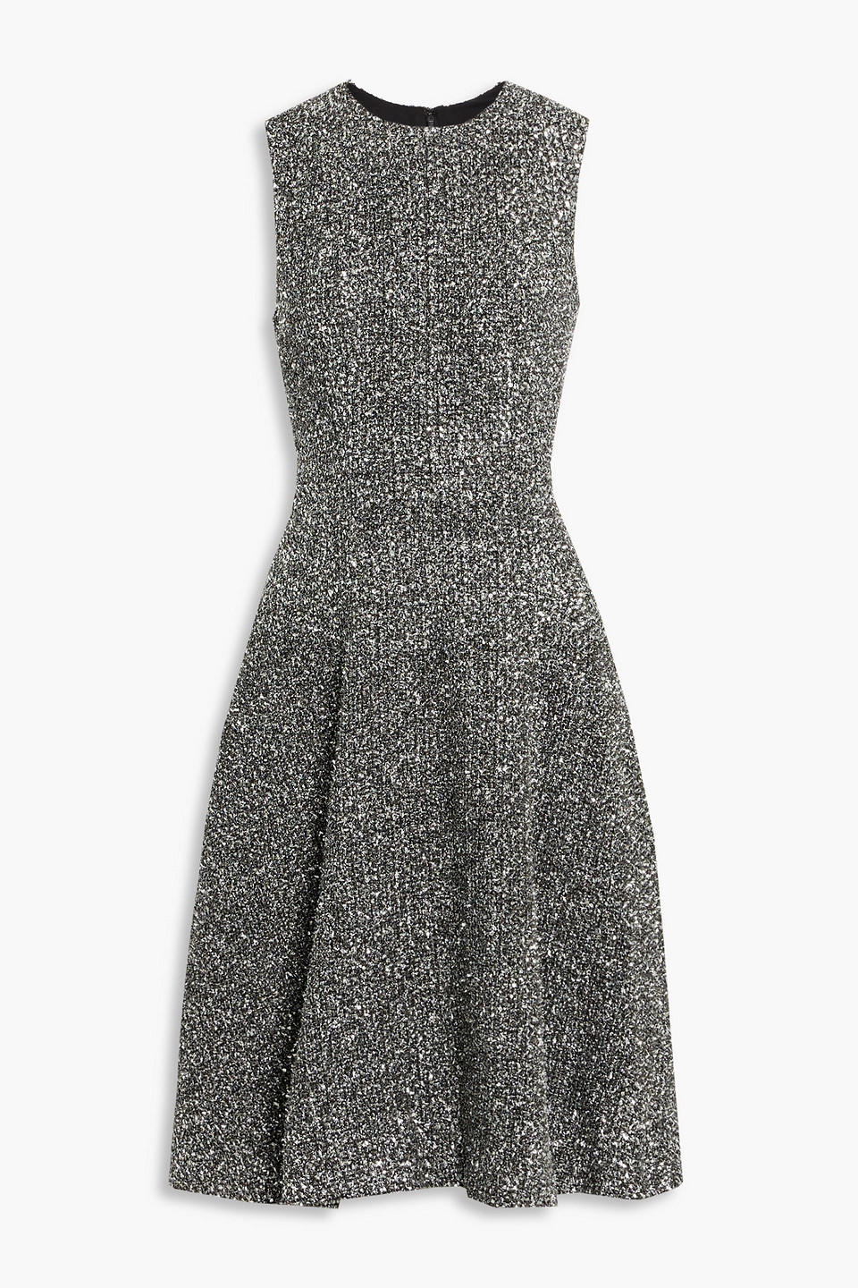 Lela Rose Metallic Bouclé-knit Dress In Silver