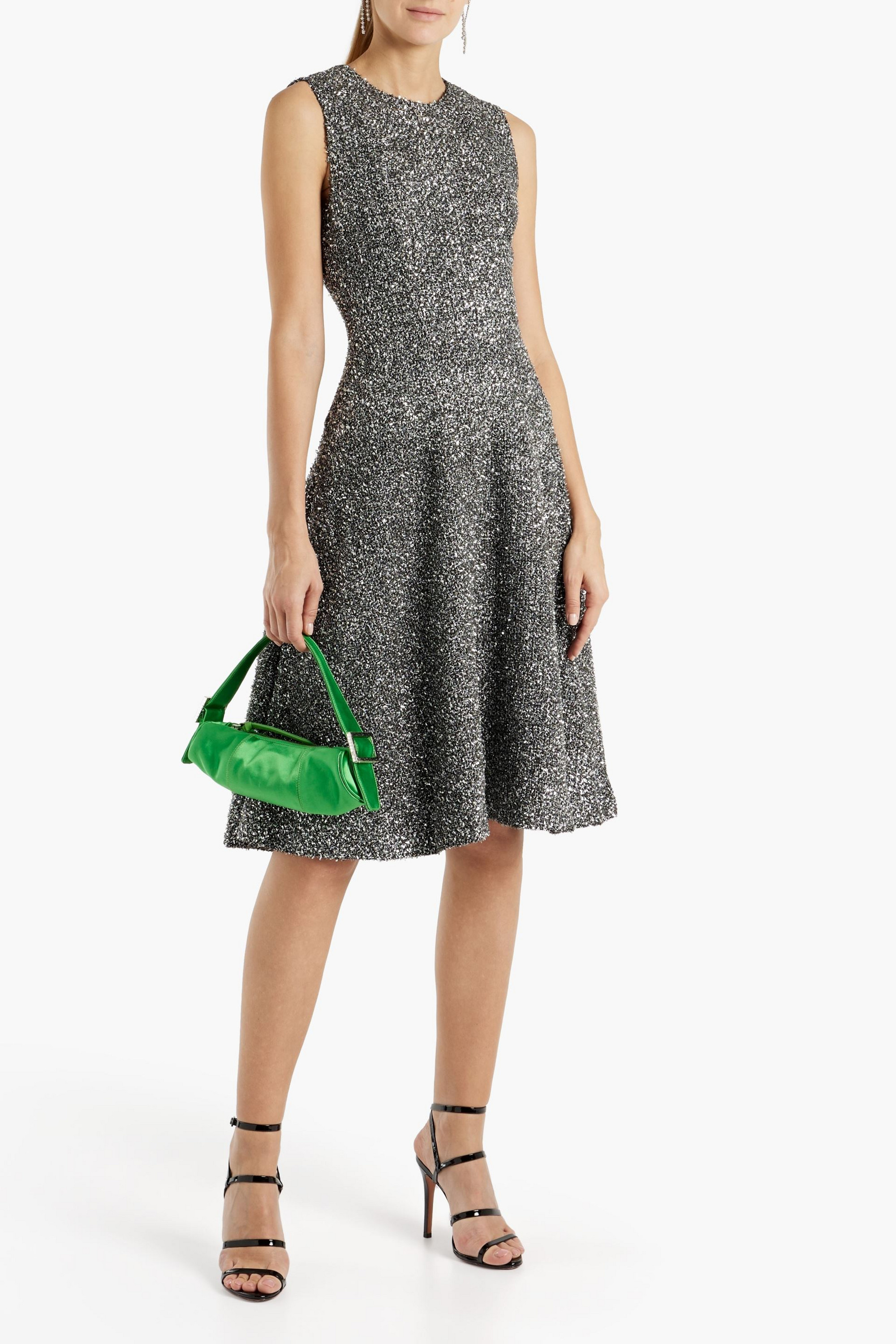 LELA ROSE Metallic bouclé-knit dress