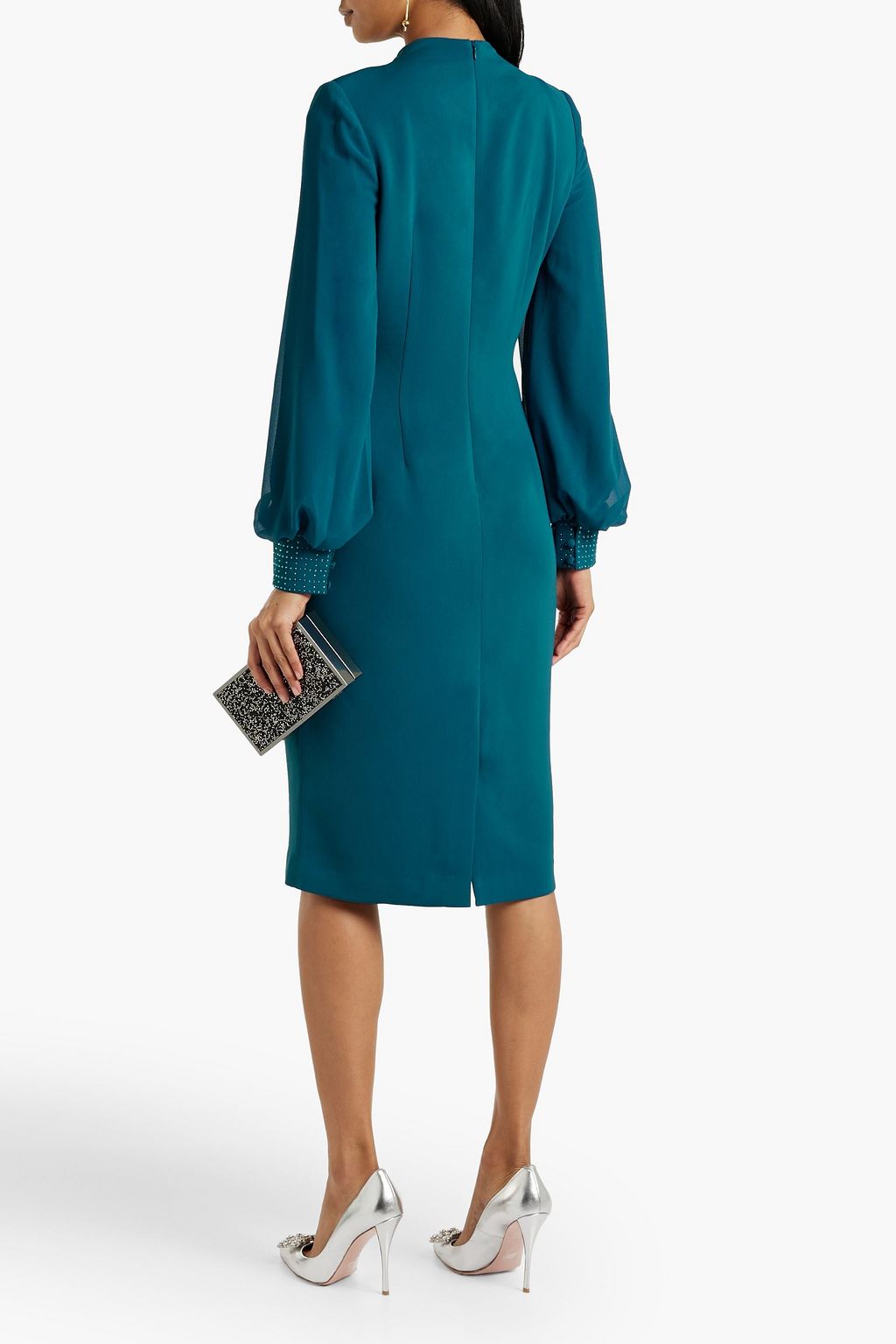 BADGLEY MISCHKA Gathered crystal-embellished crepe dress
