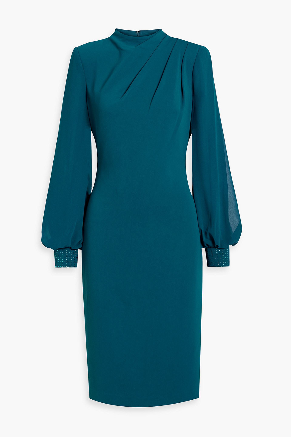Badgley Mischka Gathered Crystal-embellished Crepe Dress In Teal
