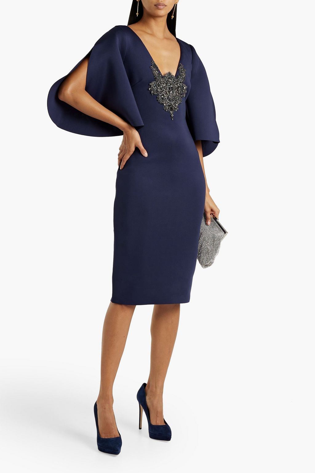BADGLEY MISCHKA فستان من قماش سكوبا مزخرف بكريستال