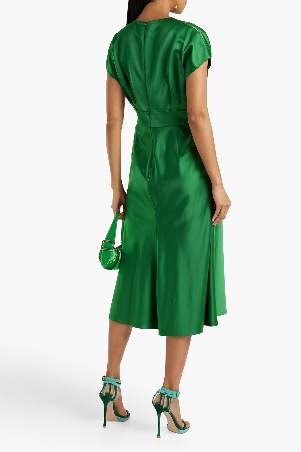 LELA ROSE Pleated satin-crepe midi dress
