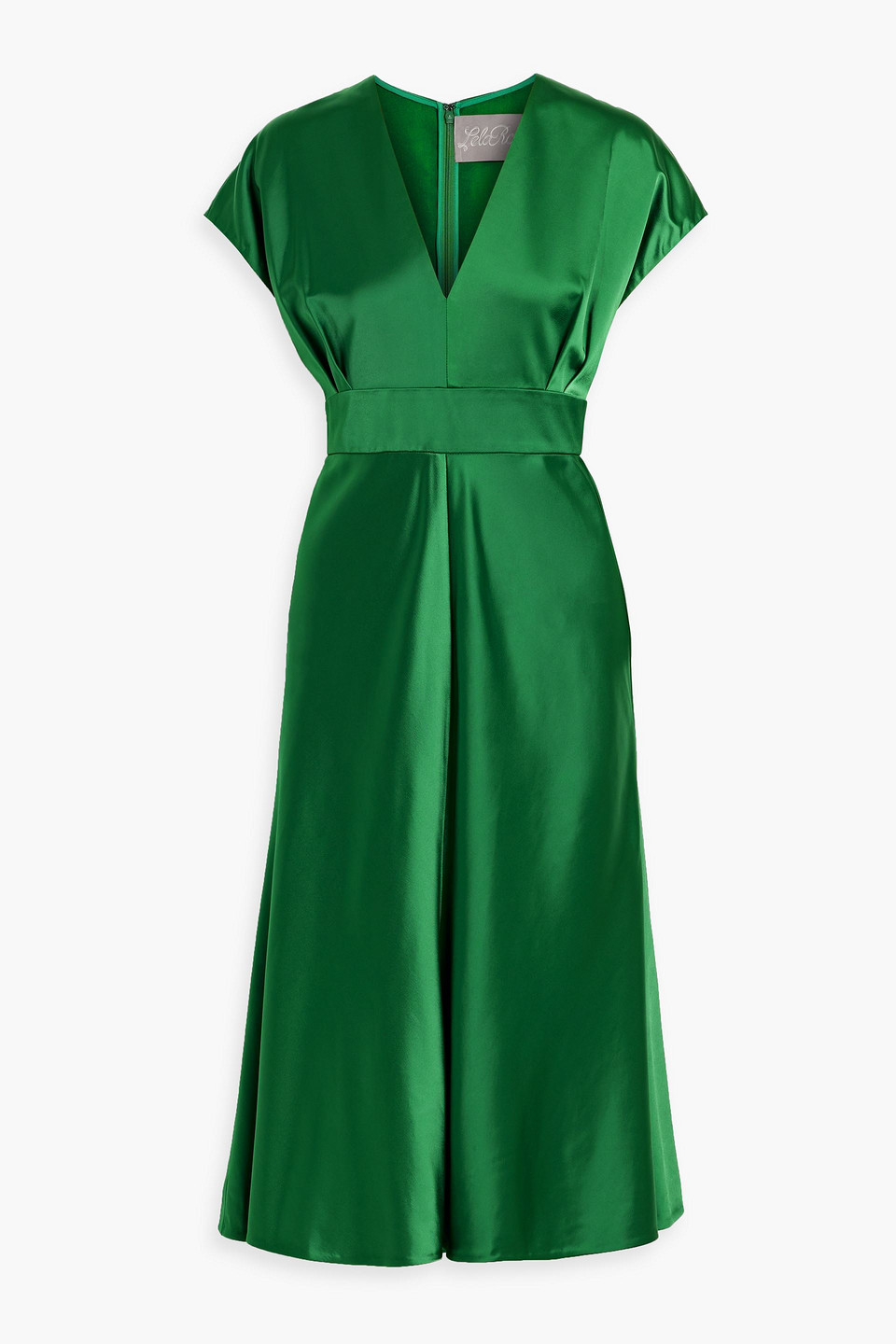 Pleated satin-crepe midi dress