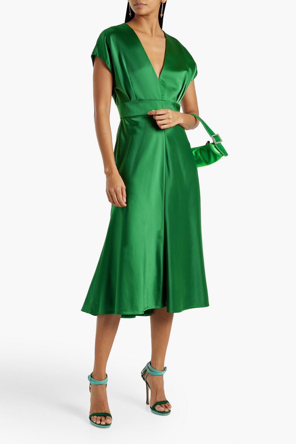 LELA ROSE Pleated satin-crepe midi dress