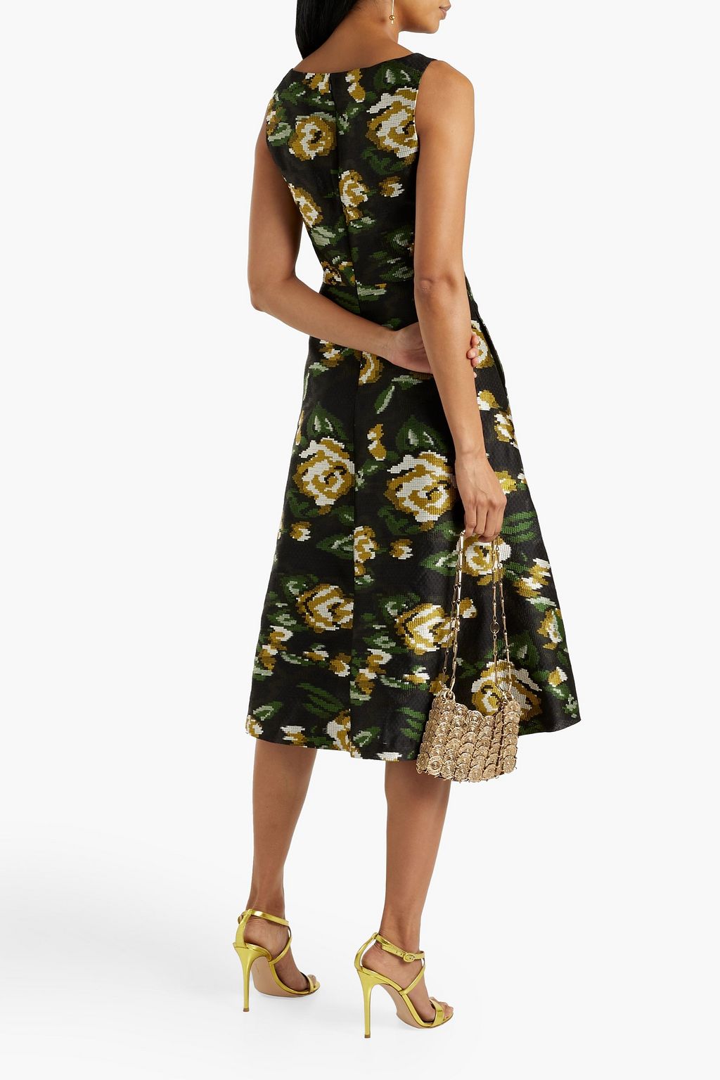 LELA ROSE Floral-print fil coupé dress