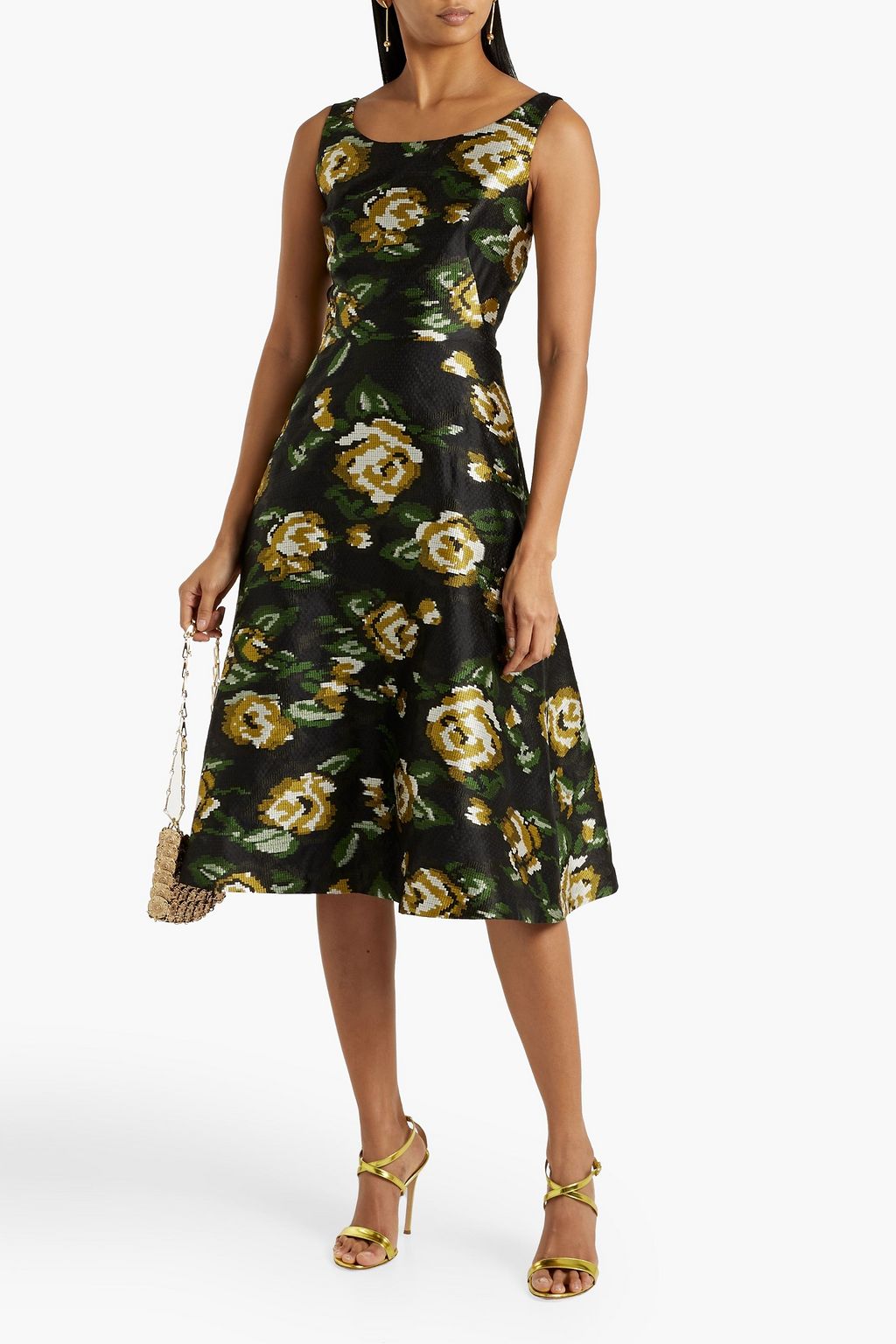 LELA ROSE Floral-print fil coupé dress