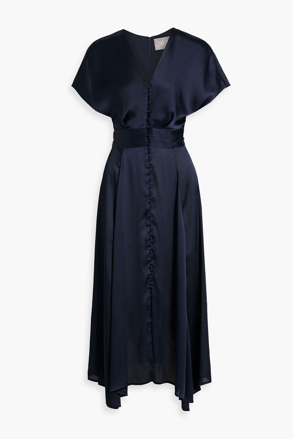 Lela Rose Asymmetric Crepon Midi Dress In Navy