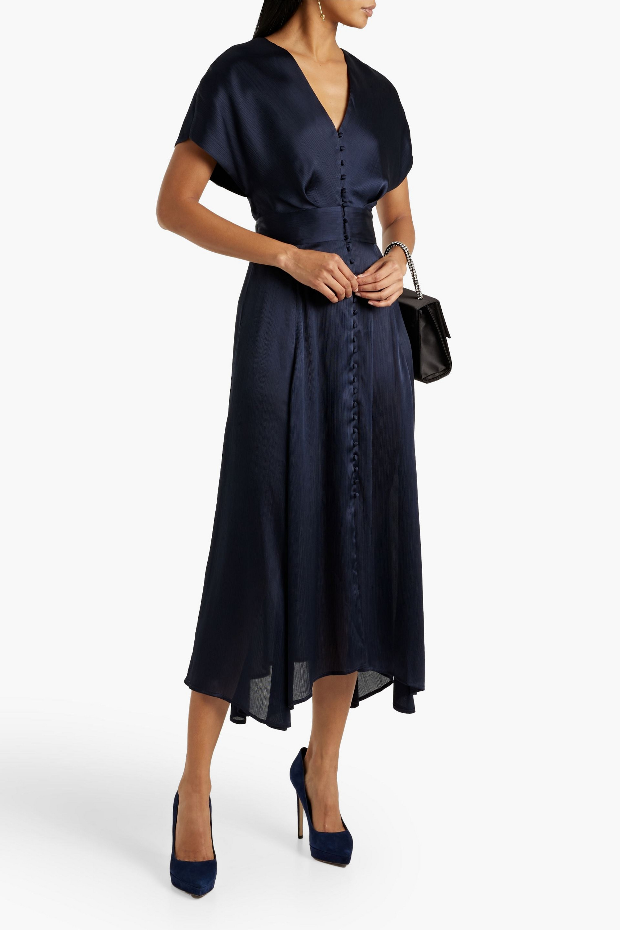 LELA ROSE Asymmetric crepon midi dress