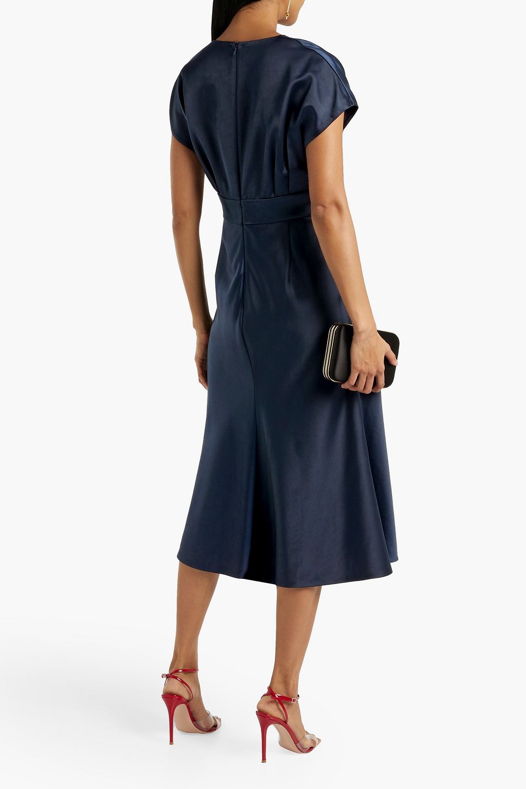 LELA ROSE Pleated satin-crepe midi dress