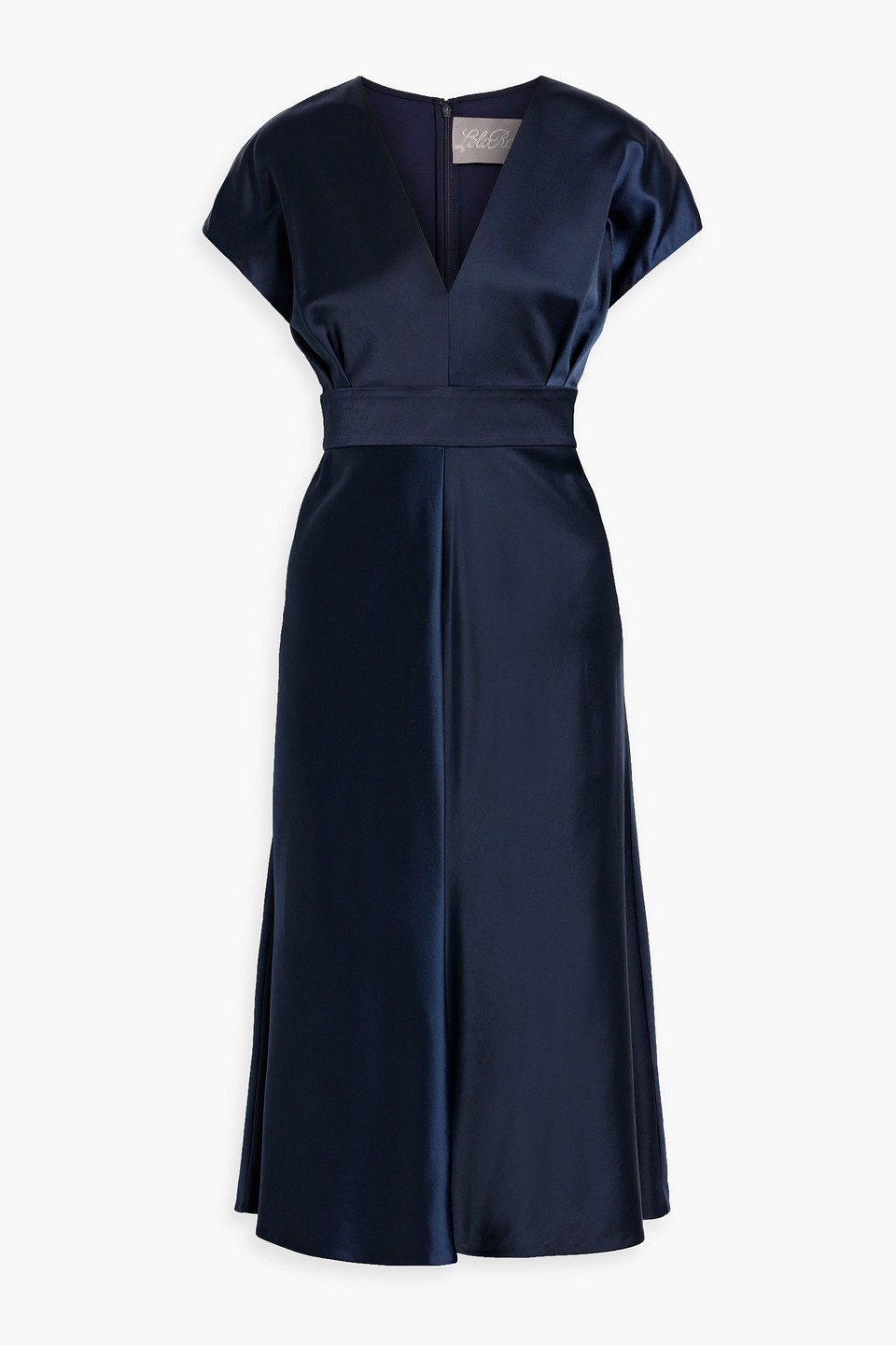 Lela Rose Pleated Satin-crepe Midi Dress In Navy