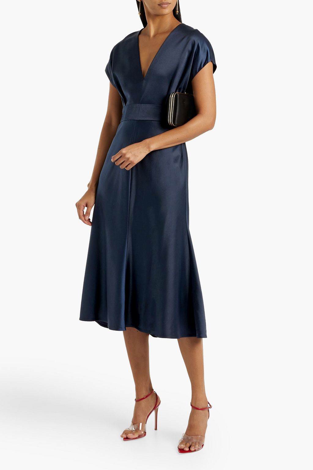 LELA ROSE Pleated satin-crepe midi dress