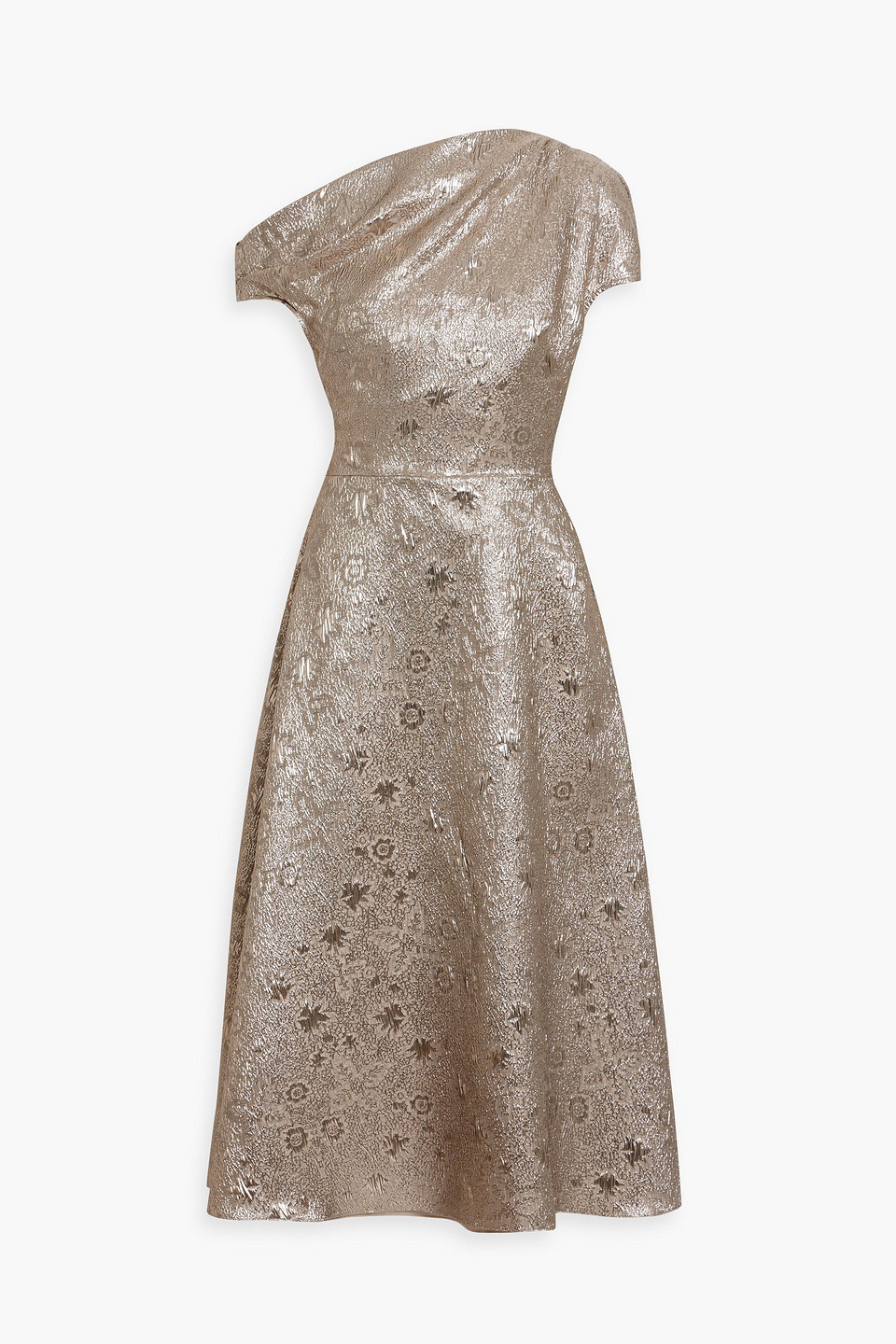 Lela Rose One-shoulder metallic brocade midi dress