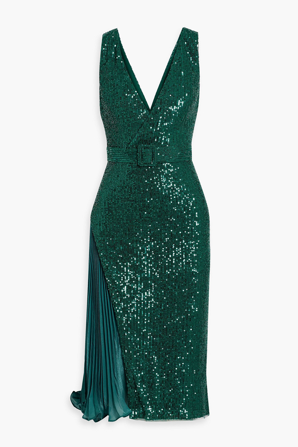 Badgley Mischka Satin-paneled Sequined Tulle Dress In Emerald | ModeSens