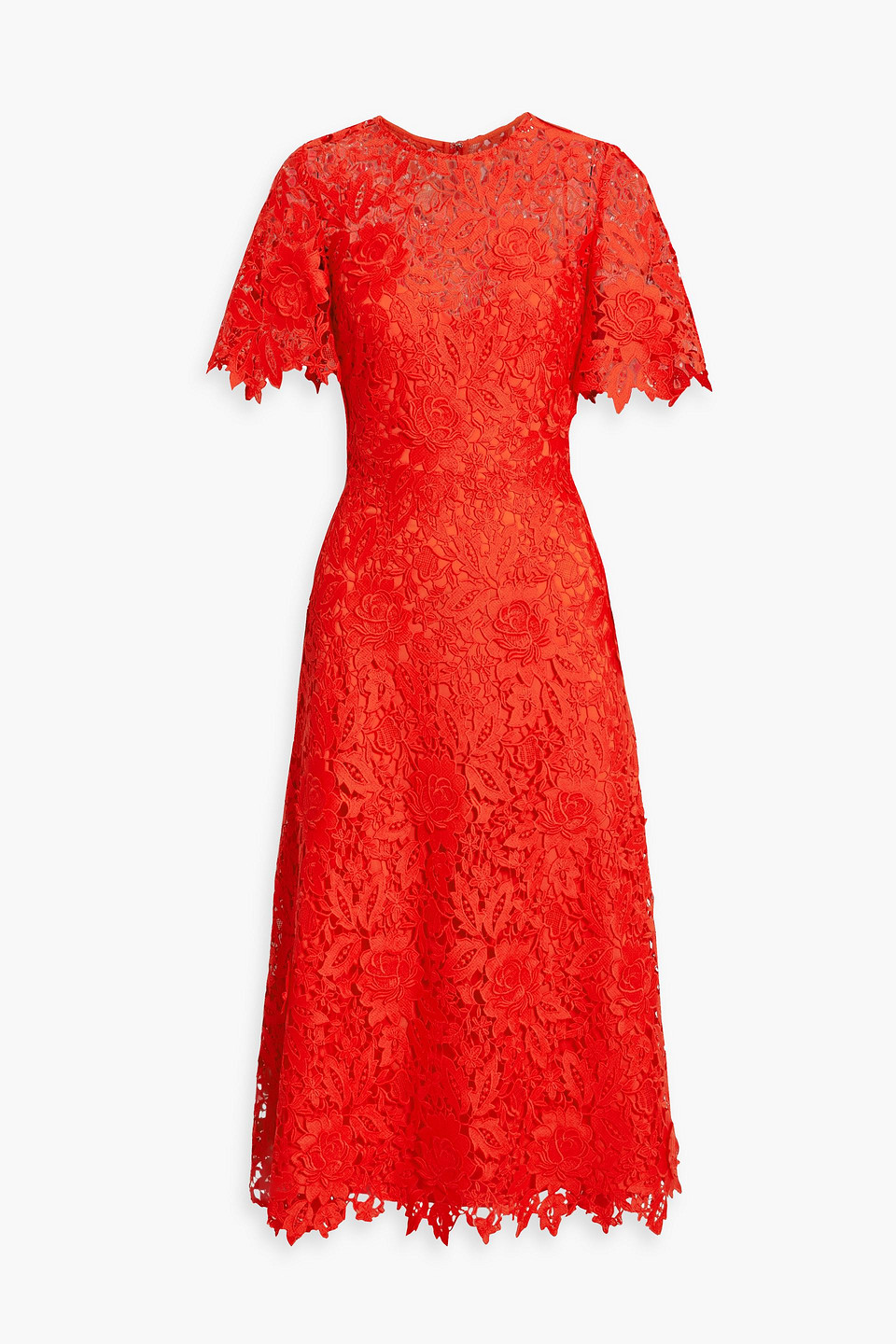 Lela Rose Guipure Lace Midi Dress In Tomato Red