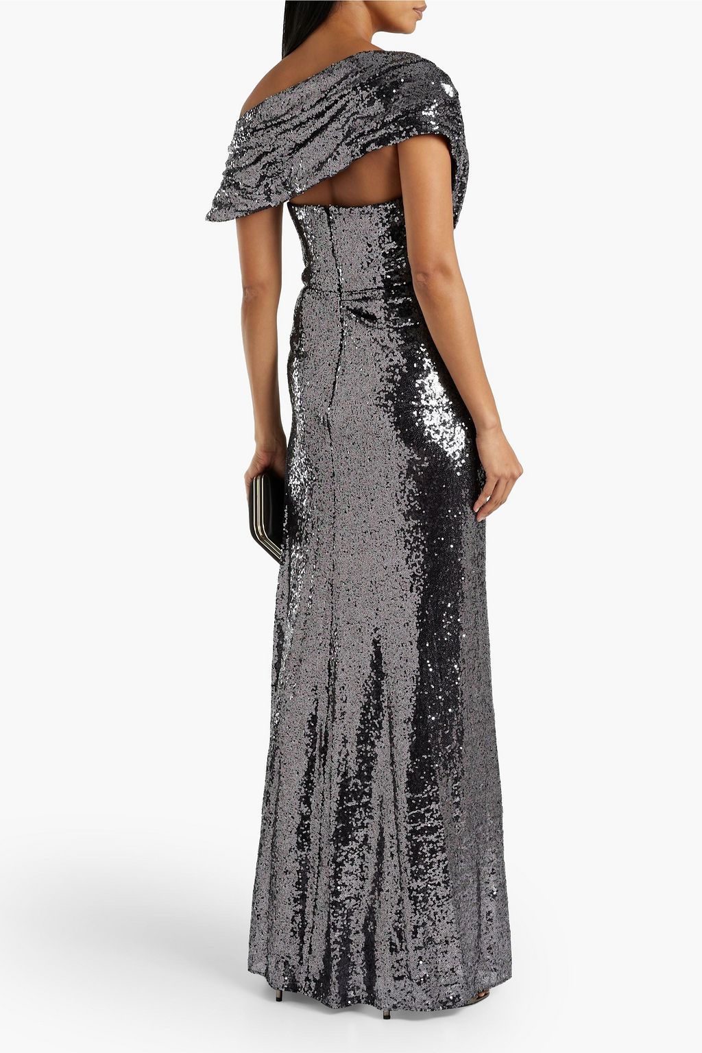 BADGLEY MISCHKA Draped sequined mesh gown
