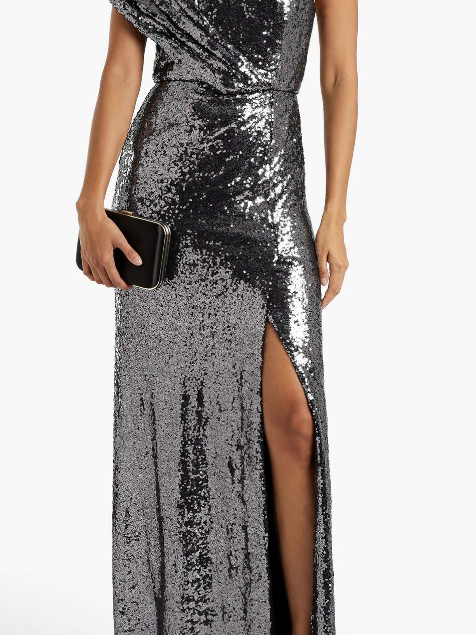 draped sequined mesh gown