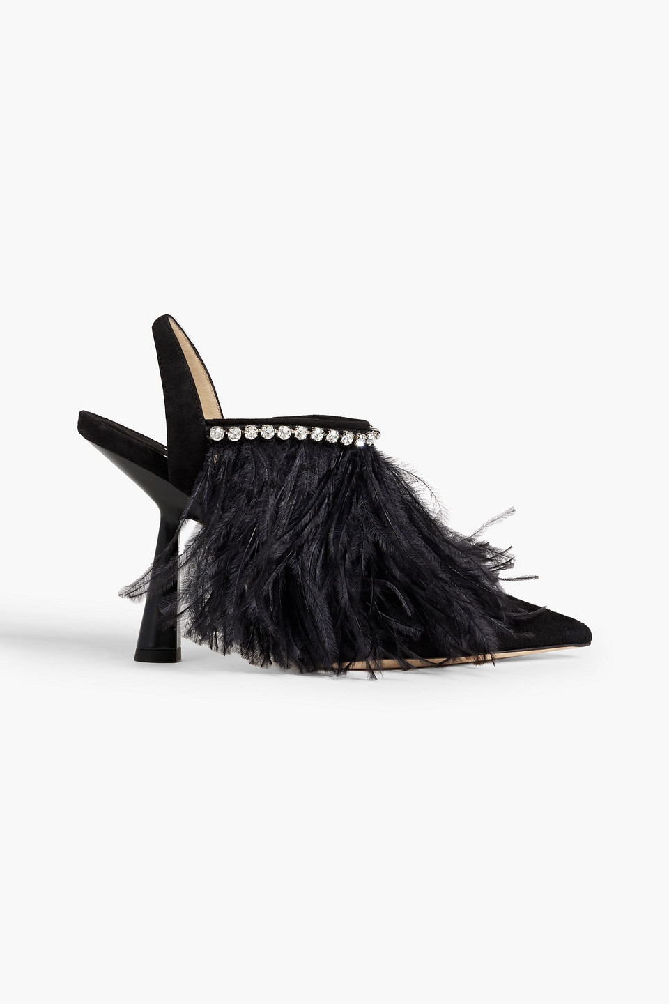 Jimmy Choo Ambre 100 Embellished Suede Slingback Pumps In Black