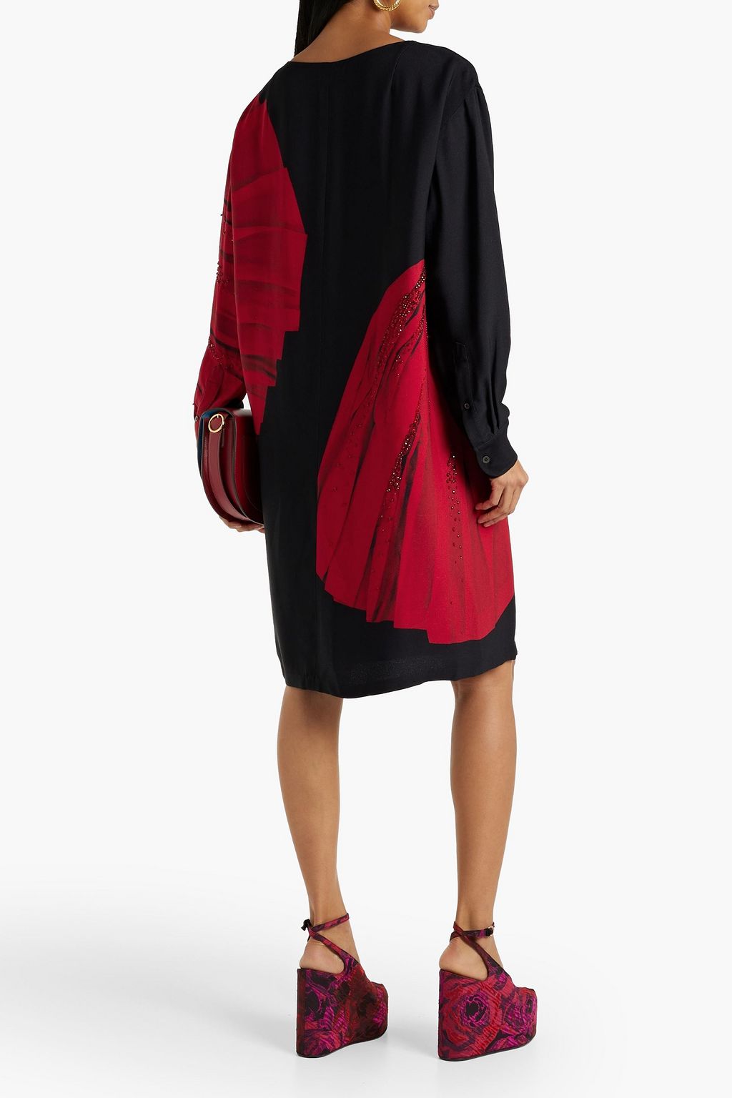 DRIES VAN NOTEN Bead-embellished printed crepe dress