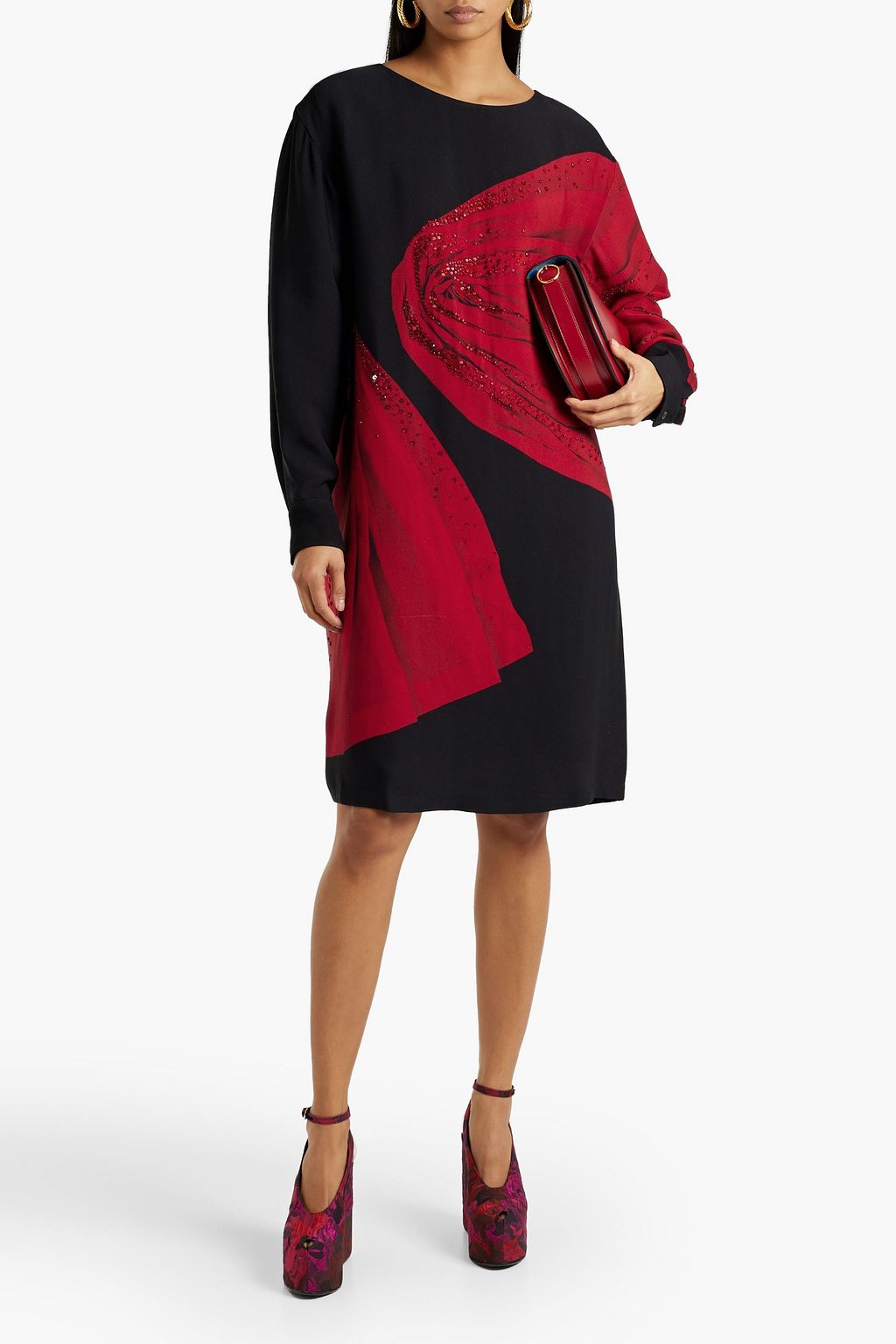 DRIES VAN NOTEN Bead-embellished printed crepe dress