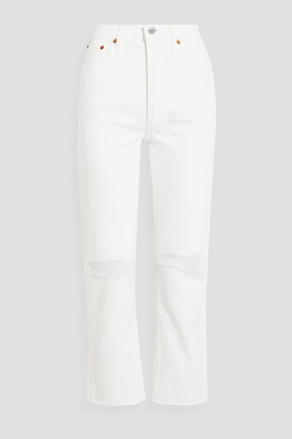 Re/done 70s Distressed High-rise Straight-leg Jeans In White