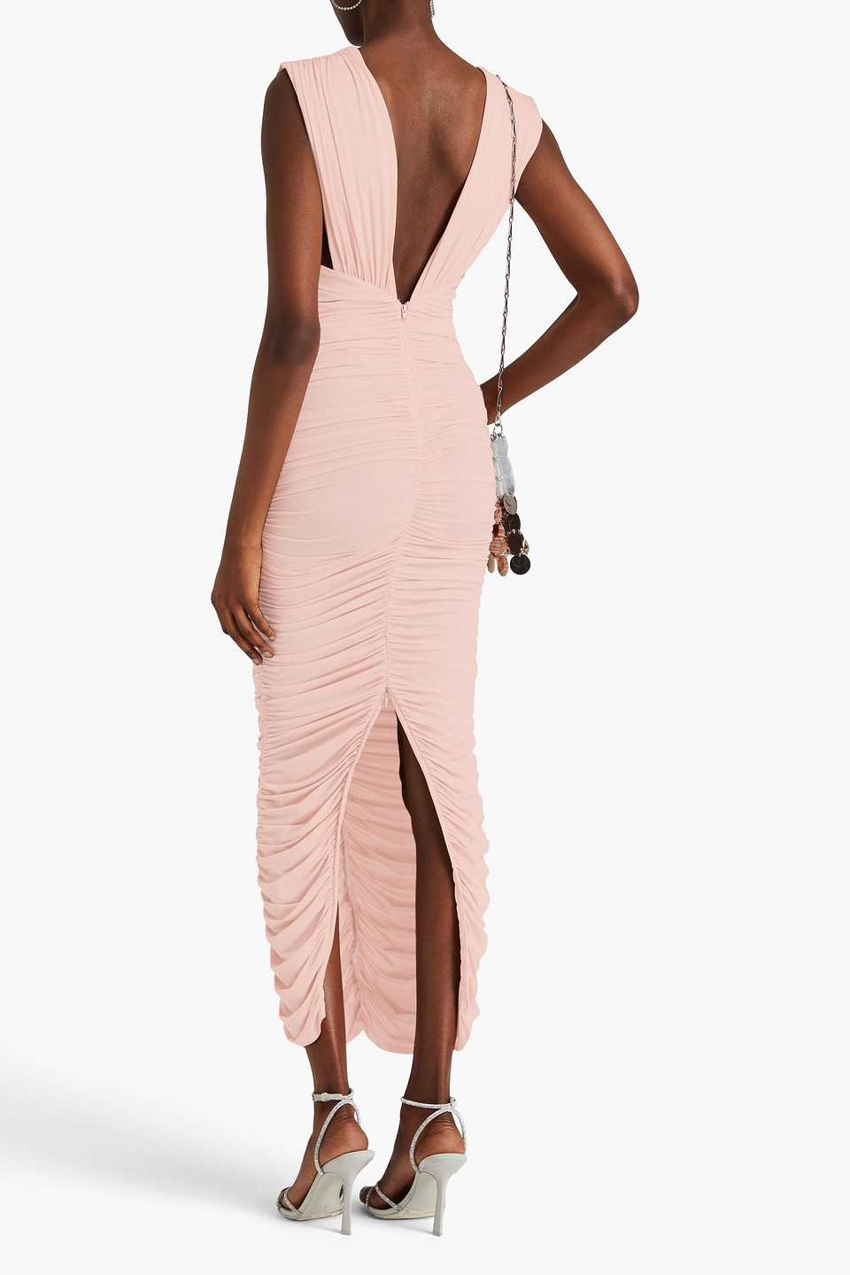 Alex Perry Chance Lycra Ruched Midi Dress In Rougefarben