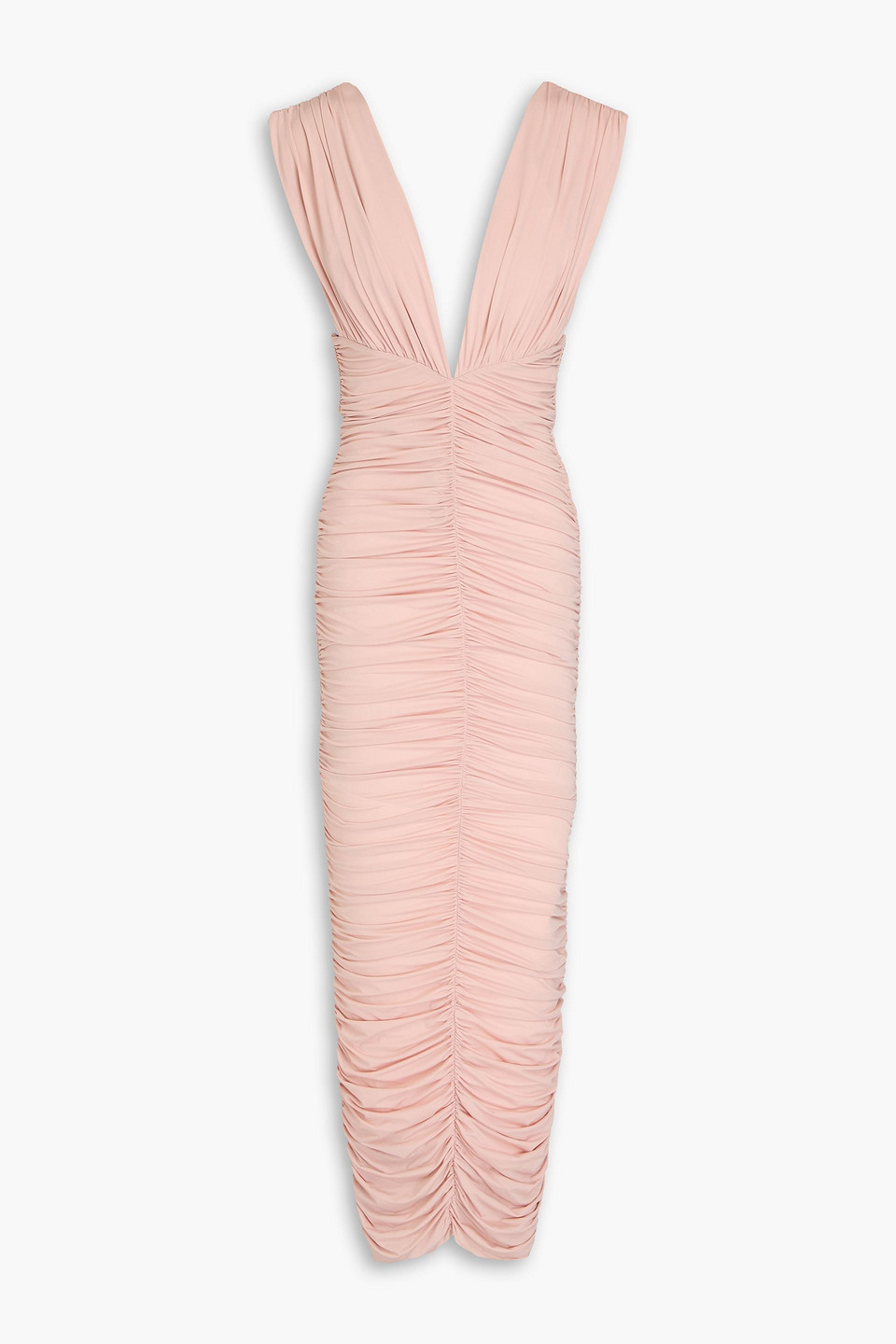 Shop Alex Perry Ruched Stretch-jesey Midi Dress In Rougefarben