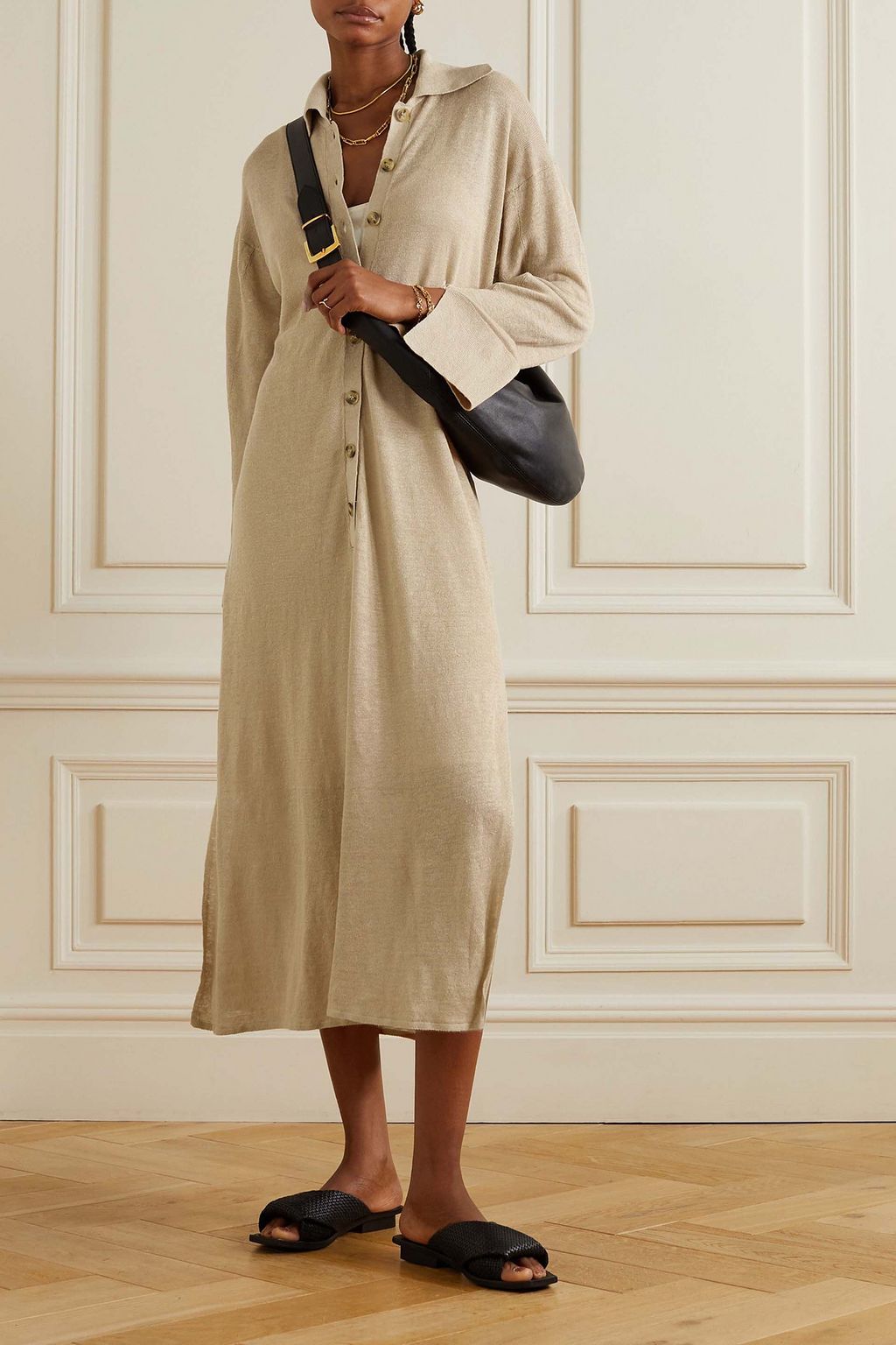 BY MALENE BIRGER 소니 니트 리넨 미디 셔츠 드레스