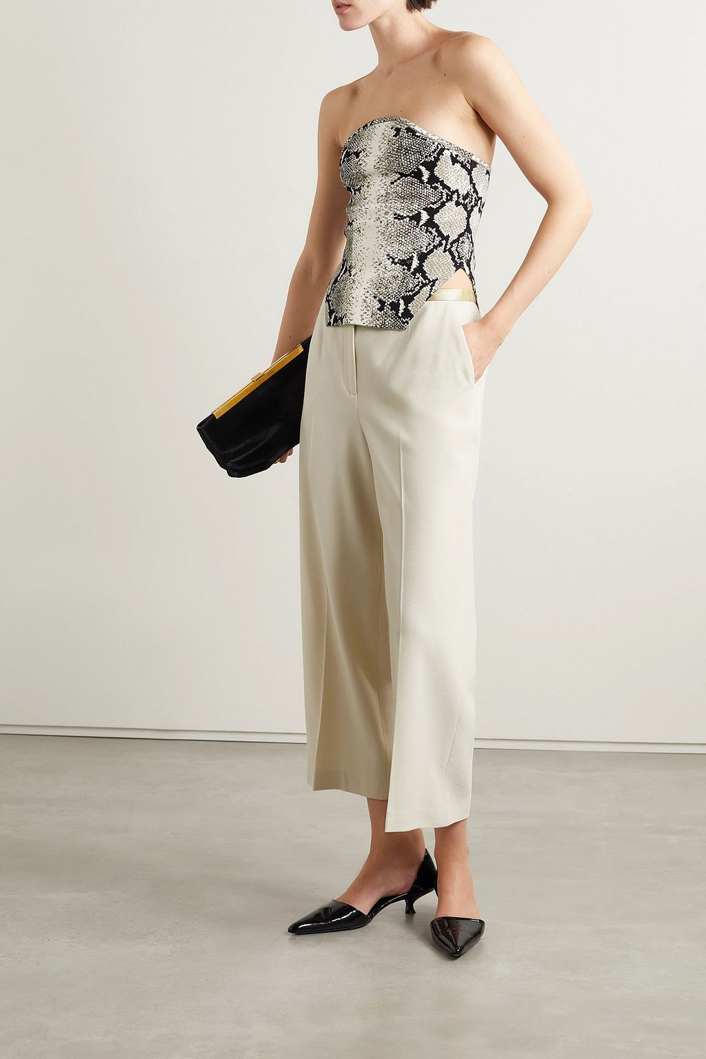 KHAITE Pheadra satin-trimmed wool-blend wide-leg pants