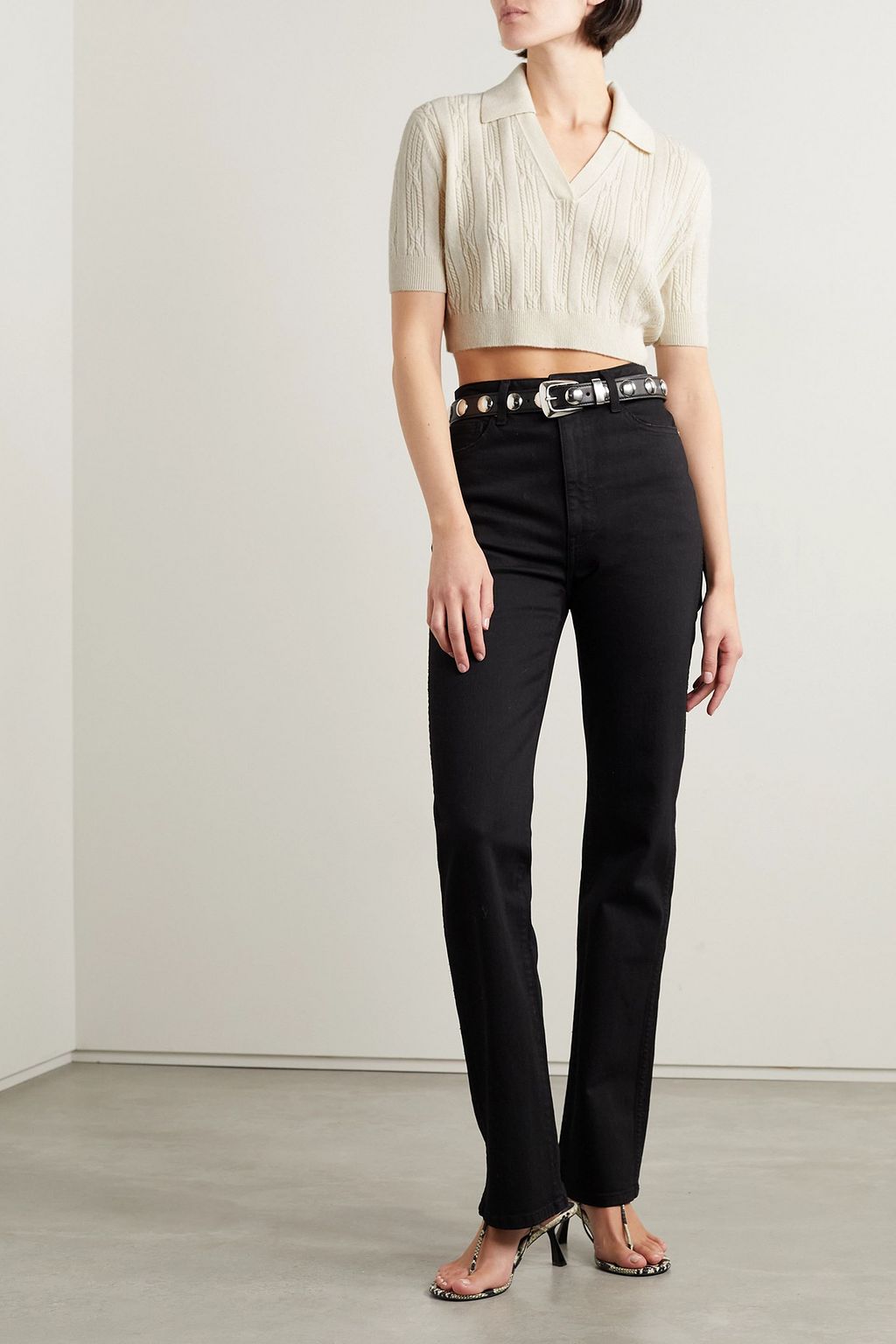 KHAITE Lylith cropped cable-knit cashmere-blend polo sweater
