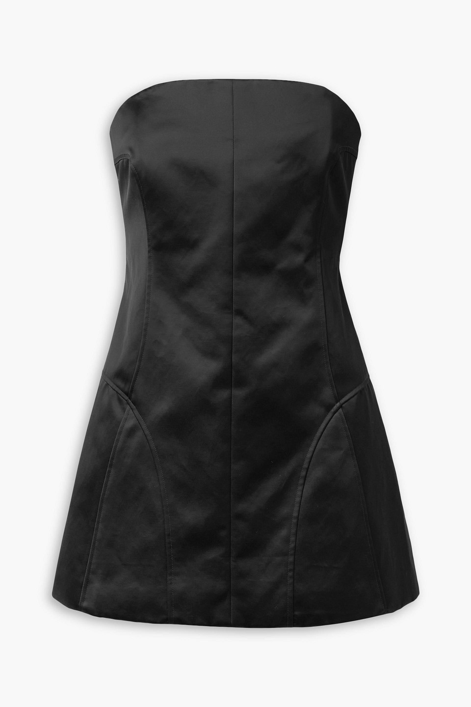 Khaite Janna Strapless Duchesse Cotton-blend Satin Mini Dress In Black
