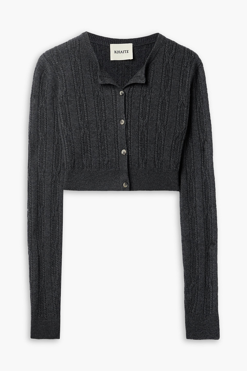 Khaite Alaska Cable-knit Cashmere Cardigan In Dark Gray