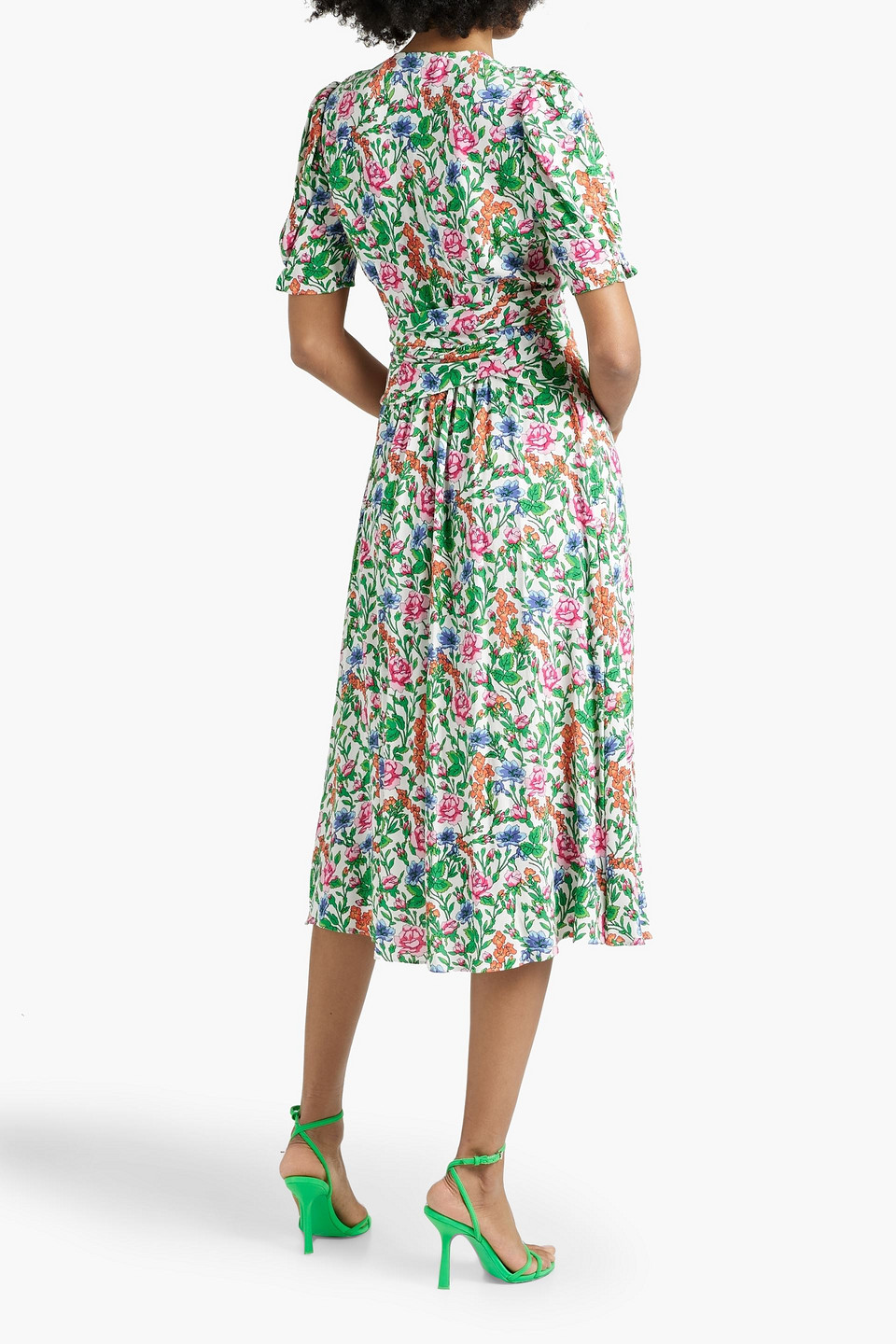 Shop Diane Von Furstenberg Sammie Belted Floral-print Crepe Midi Dress In Green