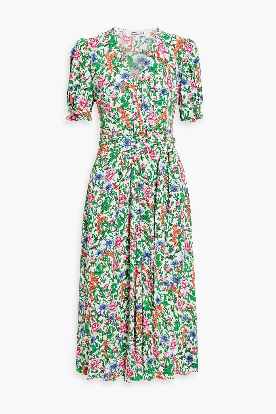 Diane Von Furstenberg Sammie Belted Floral-print Crepe Midi Dress In Green