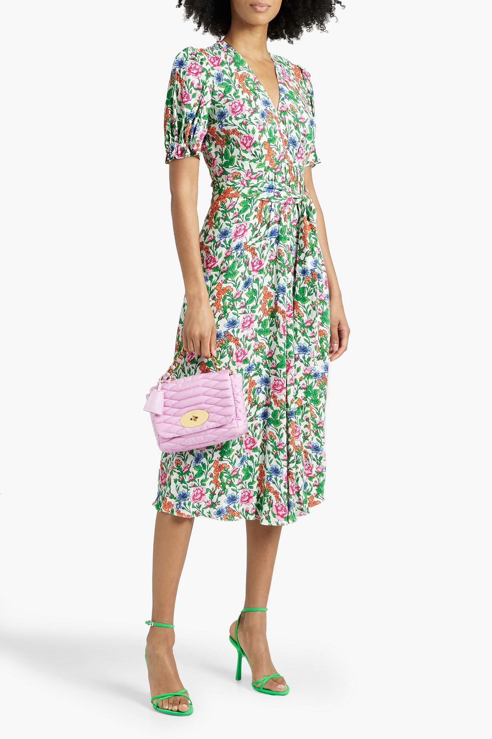 Shop Diane Von Furstenberg Sammie Belted Floral-print Crepe Midi Dress In Green