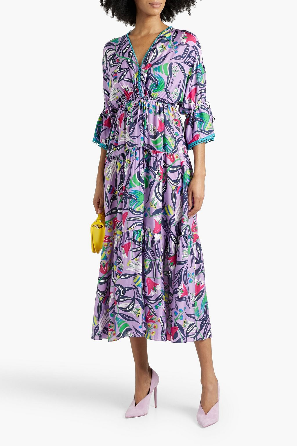 DIANE VON FURSTENBERG Boris tiered floral-print sateen midi dress