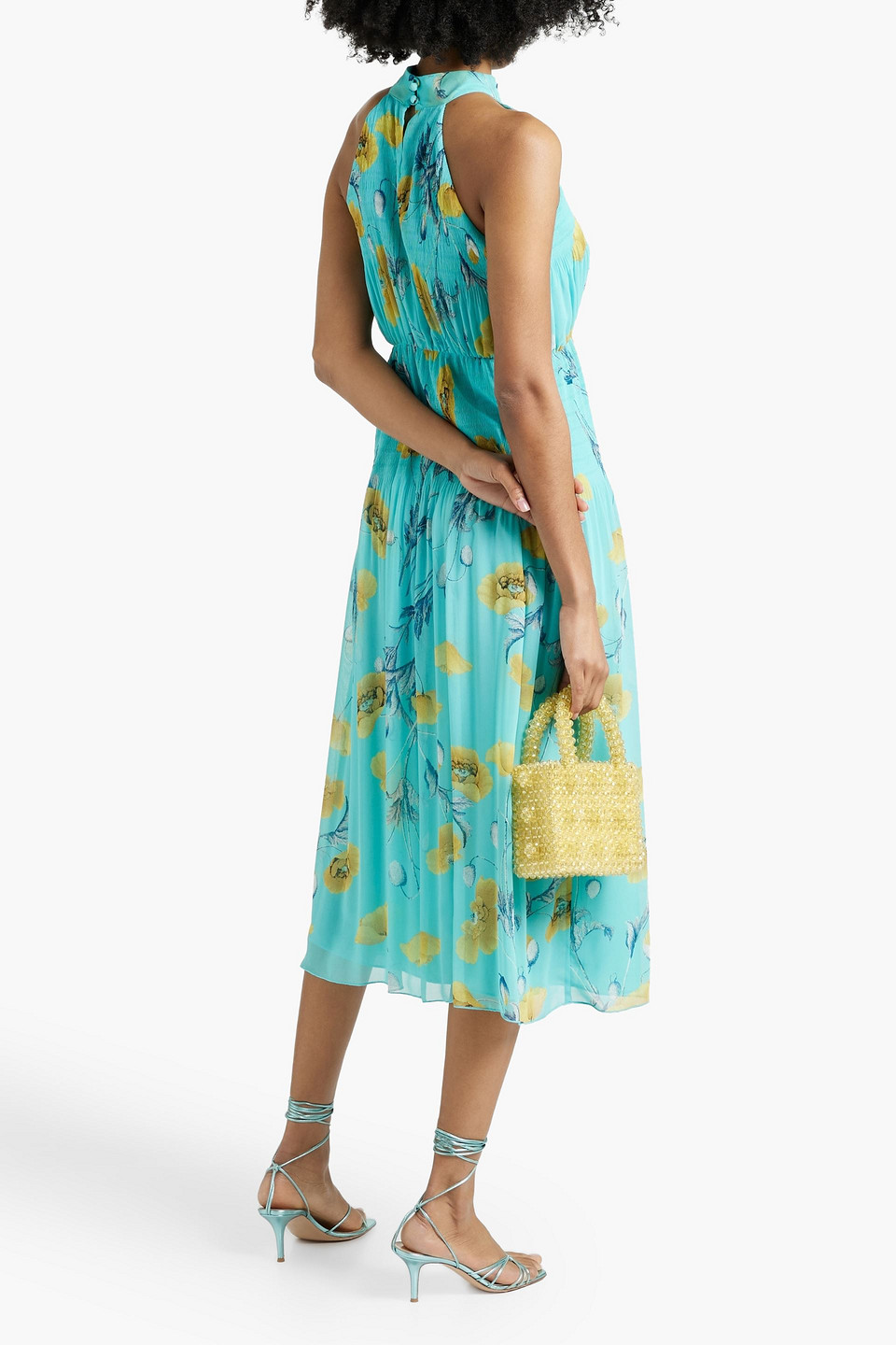 Shop Diane Von Furstenberg Lupin Floral-print Plissé-chiffon Midi Dress In Turquoise