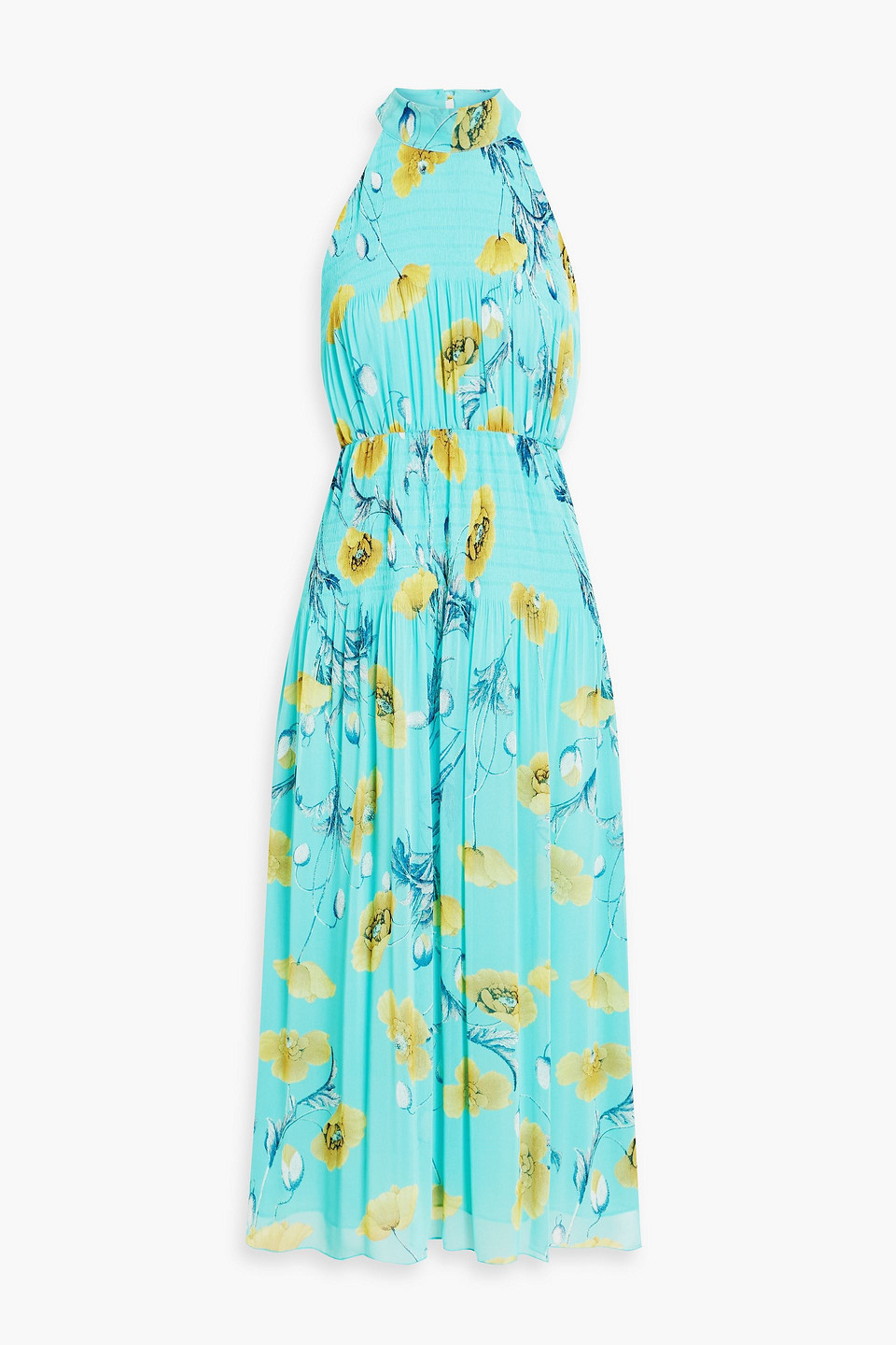 Diane Von Furstenberg Lupin Floral-print Plissé-chiffon Midi Dress In Turquoise