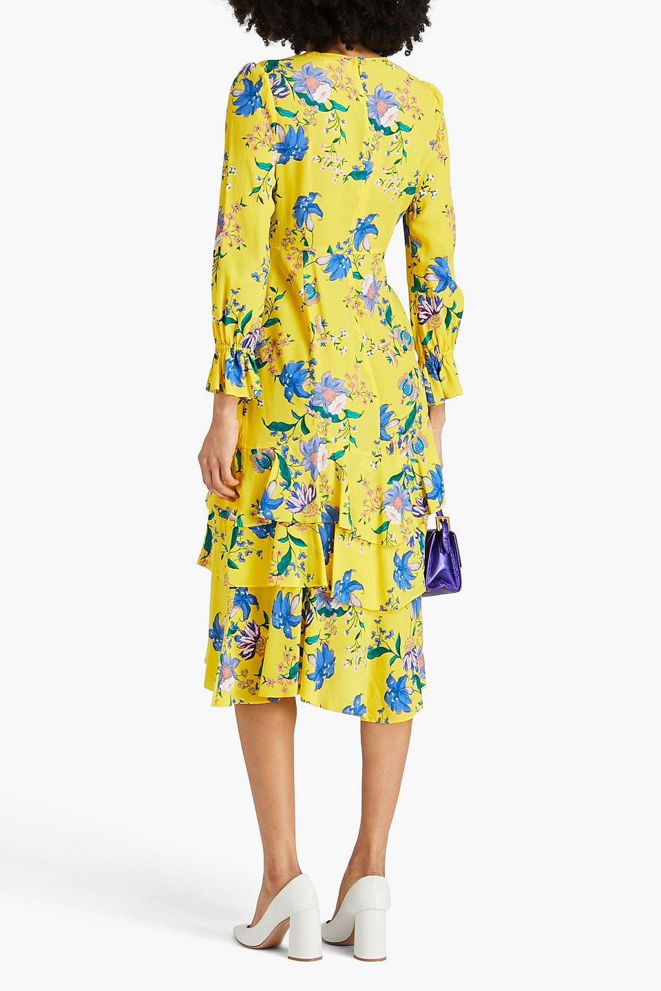 Shop Diane Von Furstenberg Fairfax Ruffled Floral-print Crepe De Chine Midi Dress In Yellow