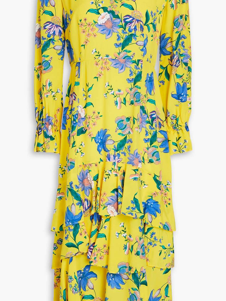 fairfax ruffled floral-print crepe de chine midi dress