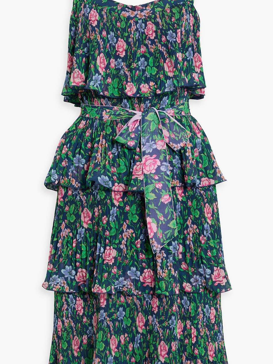 loupette ruffled floral-print plissé-georgette dress