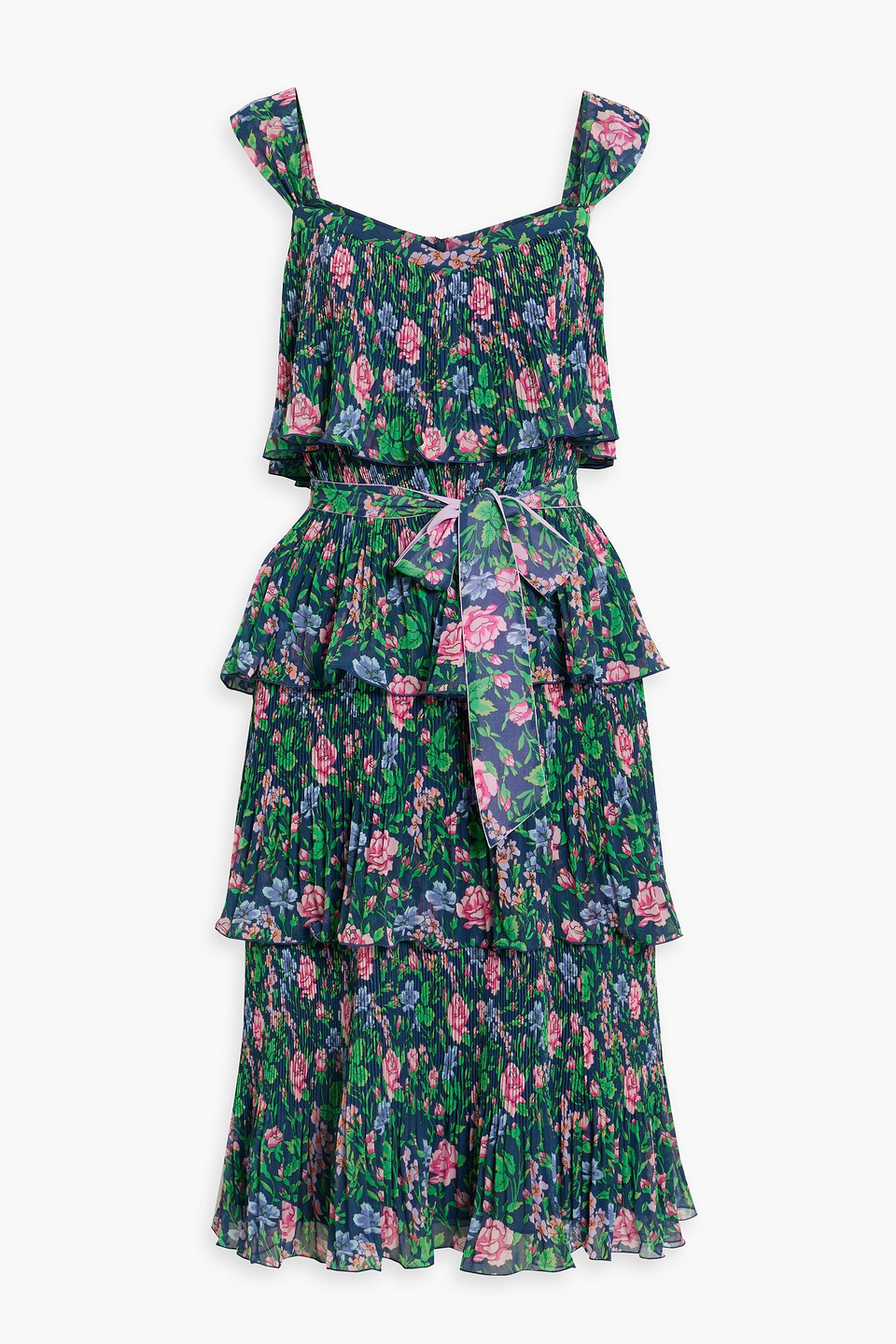 Diane Von Furstenberg Loupette Ruffled Floral-print Plissé-georgette Dress In Navy