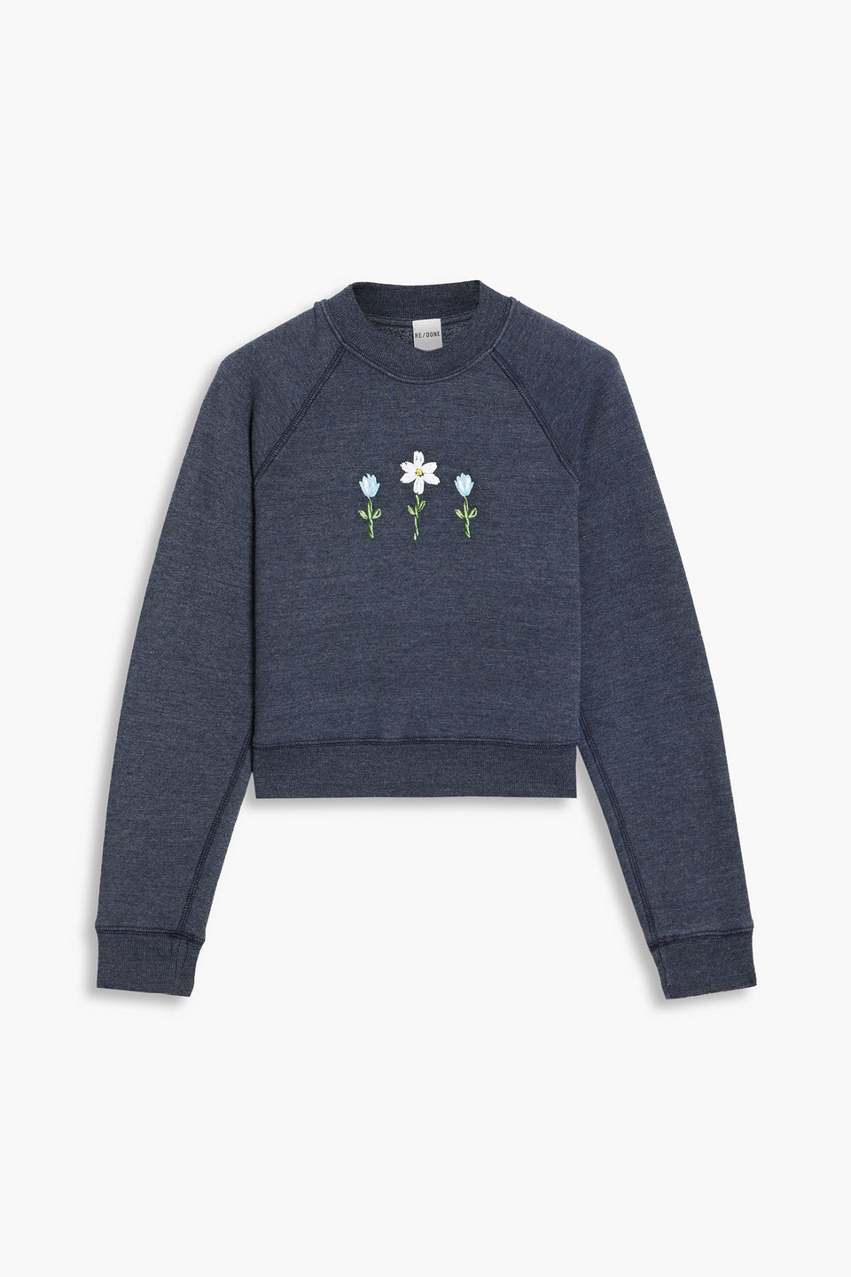 RE/DONE CROPPED EMBROIDERED COTTON-FLEECE SWEATSHIRT 3074457345634322138