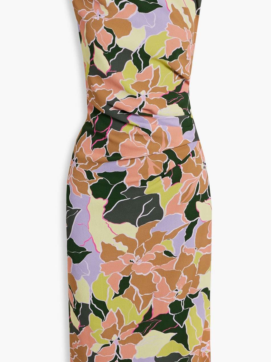 pleated floral-print crepe dress