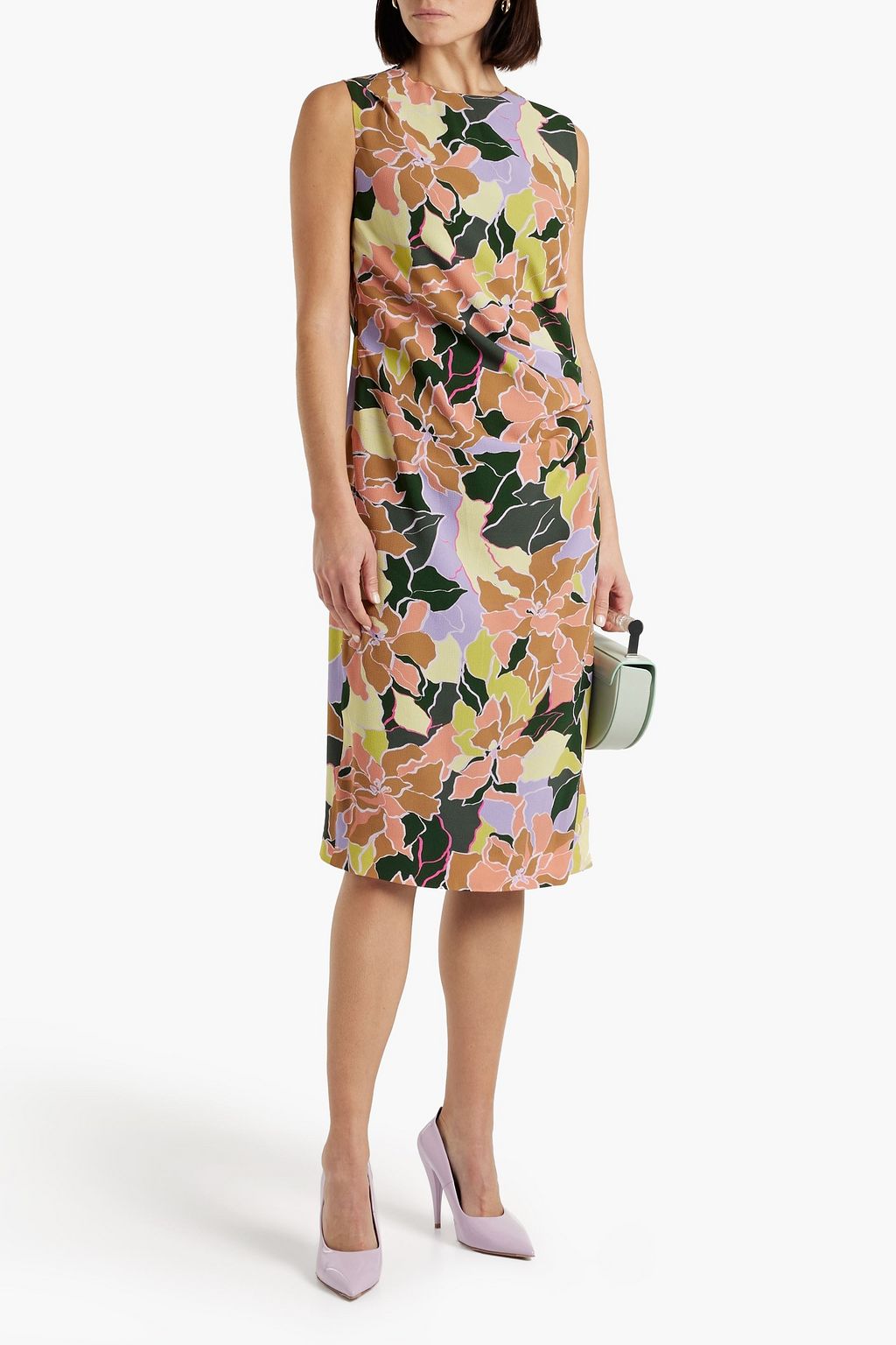 DRIES VAN NOTEN Pleated floral-print crepe dress