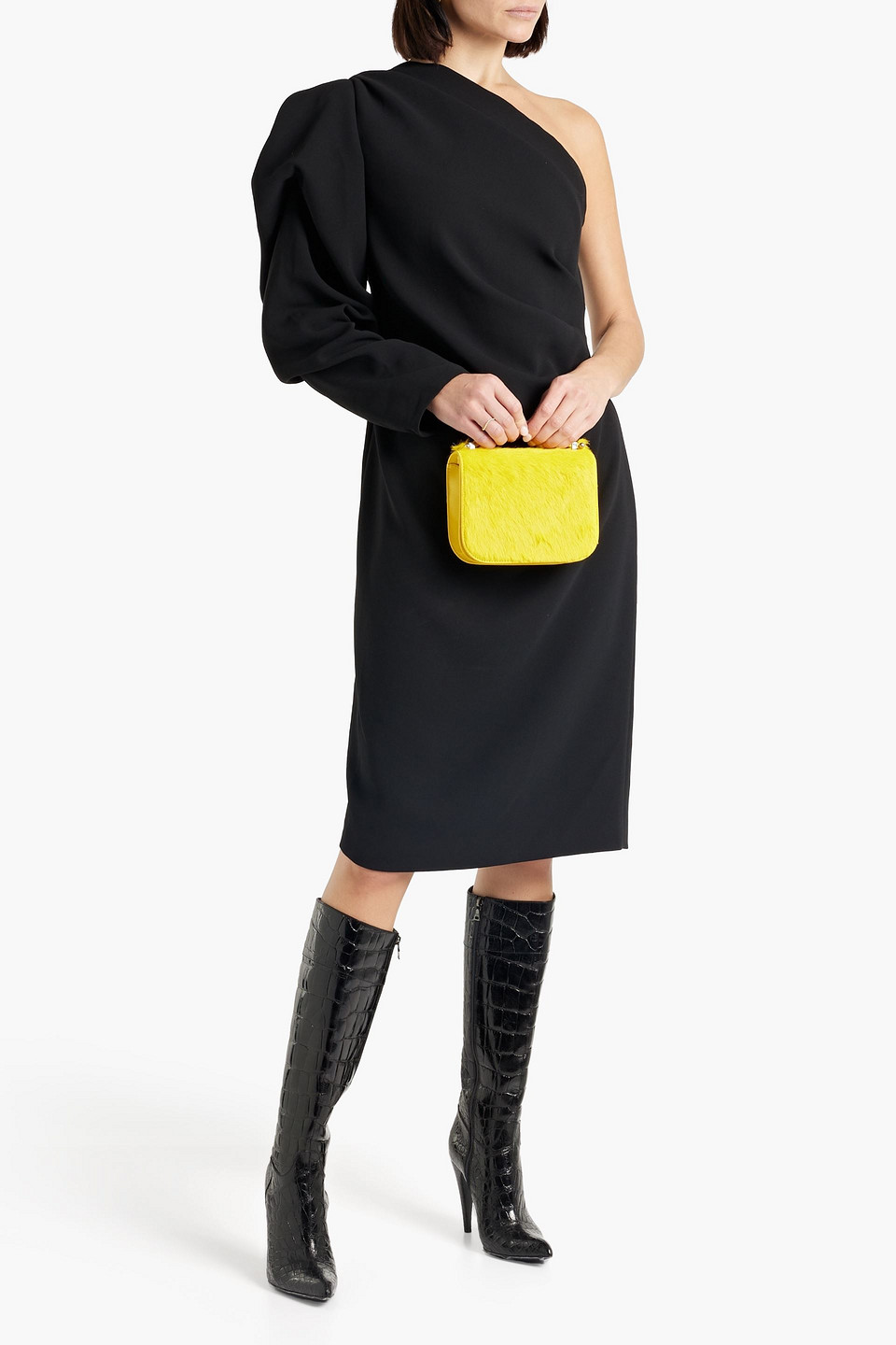 Dries Van Noten Dios One-sleeve Ruched Crepe Dress In Black